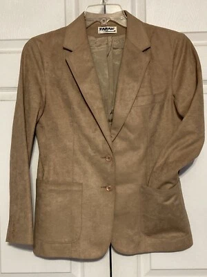 Blazer vintage de gamuza sintética tostado Farah años 70/80 para mujer talla 14 trabajo moda Foto 1 de 4