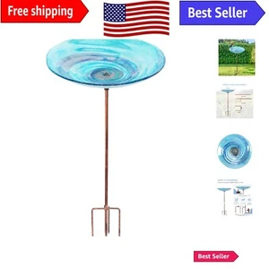 Hummingbird-Friendly Glass Bird Bath with Colorful Flower Bowl and Metal Stake - Picture 1 of 10