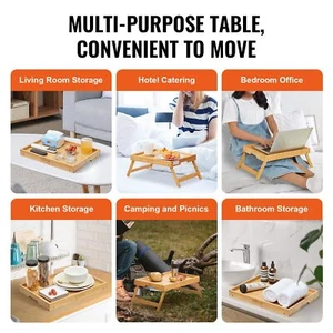 Portable Serving Table Wood Foldable Indoors Outdoors Meal Tray Table With Stand - Picture 1 of 11