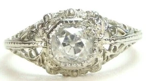 Antique Art Deco Diamond Engagement 18KW Ring Size 5.75 UK-l EGL USA - Picture 1 of 12