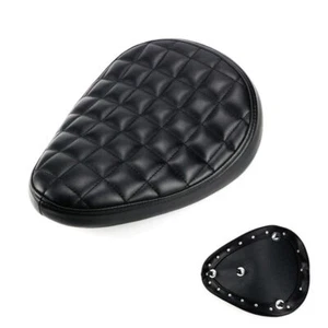 NUEVO Motor Cuero Negro Cuadrado Solo Asiento de Conductor Para Harley Chopper Bobber UP - Imagen 1 de 9