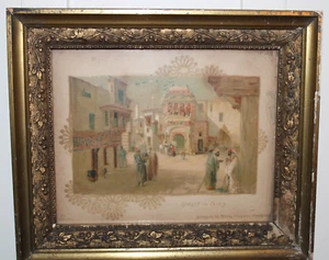 Good Antique Orientalist Street In Cairo Scene  Framed Chromolithograph - Picture 1 of 12