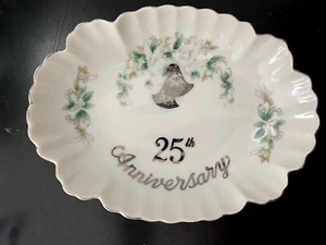 Lefton 25th Anniversary Candy Dish - white & silver bells #1099 Japan Vintage - Picture 1 of 5