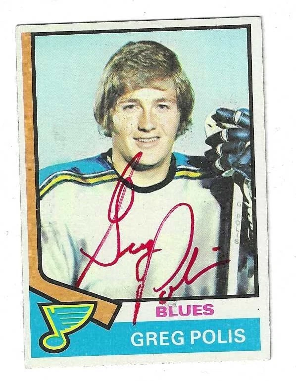 Signed Autographed GREG POLIS St. Louis Blues 1974-75 Topps Card #164 COA