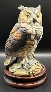 PORCELAIN GREAT HORNED OWL ANDREA BY SADEK FIGURINE ON STAND 6" #7682 EXCELLENT - Picture 1 of 5
