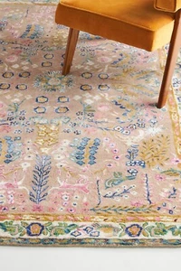 Hand-Tufted Wool & Viscose Rug Avery Design Floral Pattern Beige Pink Accents - Picture 1 of 5