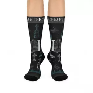 Cemetery Socks Headstones Taphophile Unisex Adult Stretchy Mid Calf Original - Picture 1 of 7
