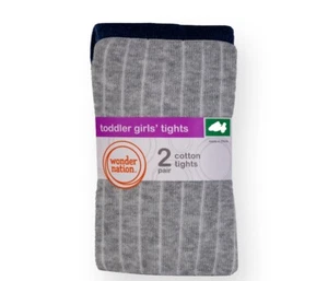 NWT Wonder Nation Toddler Girls Cotton Rib Tights 18-36 Months Grey & Navy 2 Pk - Picture 1 of 2