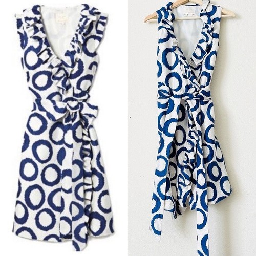 Mini abito Kate Spade TAGLIA 2 100% seta Aubrey blu bianco avvolgente geometrico