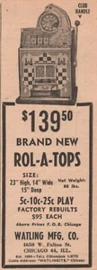 1950 Vintage WATLING MFG ROL-A-TOPS SLOT GAMES CARNIVALIES NOVELTIES Print Ad - Picture 1 of 1