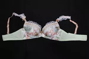 Lime green floral underwire padded push-up Bra with bow detail - Size 28B US - Picture 1 of 4