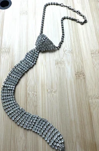 Vtg Art Deco Flapper Diamond Rhinestone Necktie Tie Necklace Pave Prong Set - Picture 1 of 16