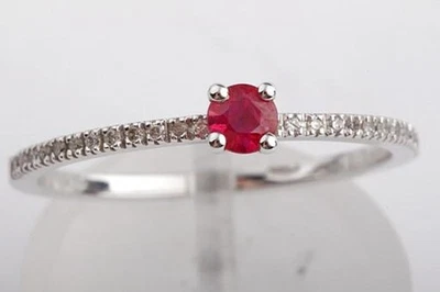 Ring Weiß Gold 18K 750 mit Rubin Brillanten Diamanten Grösse 56 Neu! * - Bild 1 von 4