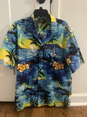 Camisa De Colección Royal Creations Aloha Abotonada Hombres XL Azul Floral Hawaiana Foto 1 de 3