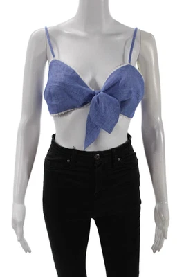 Miguelina Womens Hook Back Spaghetti Strap Linen Crop Top Blue Size Large - Image 1 of 4