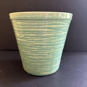 McCoy Pottery 1950’s Jardiniere Planter Aqua 7”x 8” Coil Pattern Drain Hole - Picture 1 of 20
