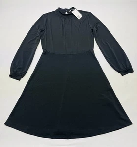 NWT A Line Flowy Mock Neck Long Sleeve Little Black Dress Small Capsule Minimal - Picture 1 of 24