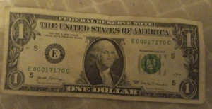 One Dollar Note With Low Serial Number And Repeat Digits, E 00017170 E Repea - Picture 1 of 2