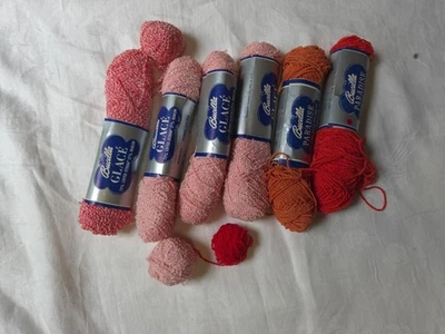 lot BUCILLA Glacé YARN acetate nylon 8+skeins RED 5 oz plus 2 skeins orange red - Image 1 of 4
