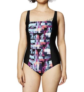 Calvin Klein Slimming One Piece Swimsuit Size 10 Multi Monet Ruched Pleats NWOT - Picture 1 of 9