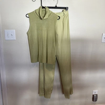 Ellen Tracy Линда Аллард женщин цитрусовый зеленый шелк рубашка L и новый! Брюки размер 14 - Изображение 1 из 4