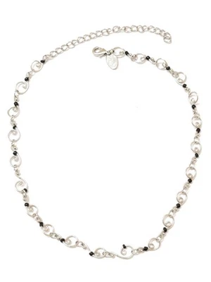 Ladies Vintage Lia Sophia Signed Silver Black Bead Wire Spiral Choker Necklace - Image 1 of 4