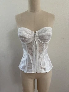 Selten Fredericks of Hollywood Vintage weiß Spitze Bustier Korsett Reißverschluss & Haken Öse 36C - Bild 1 von 11