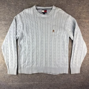 Tommy Hilfiger Sweater Mens L Light Blue Cable Knit Crest Logo Vintage Preppy - Picture 1 of 14