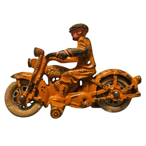 Harley Davidson Vtg Cast Iron Toy Motorcycle Orange Police Patrol Collectible - Picture 1 of 9