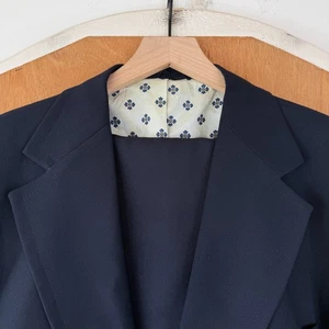 JC Penney Suit Mens 46R Navy Blue Gold 2 Button Wide Notch Polyester Pants 38x30 - Picture 1 of 22