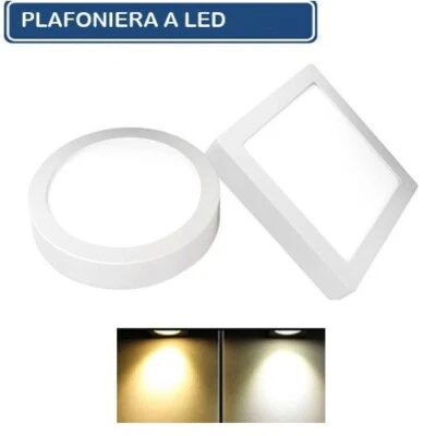 PLAFONIERA LED FARETTO FARO PANNELLO ESTERNO TONDA QUADRATA 6 12 18 25 WATT - Immagine 1 di 3