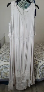 Chico's beige hook closure crochet trim back overlay sleeveless maxi dress 2 , L - Picture 1 of 6