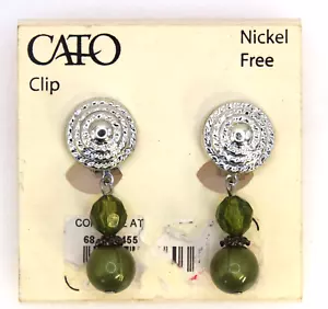 Cato Clip on Orecchini Pendente Verde Goccia Tono Argento - Foto 1 di 2