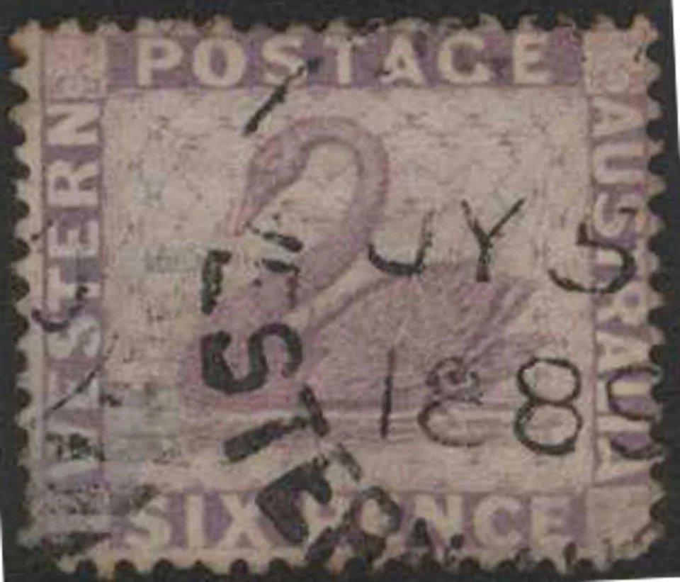 (F113-137) 1862 WA 6d violet swan stamp (EL) (v)  - Image 1 of 1