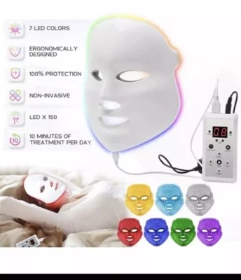7 Colors LED Light Photon Face Neck Mask Rejuvenation Facial Therapy Wrinkle US - Image 1 of 4