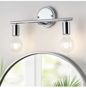 Bathroom Light Fixtures, 2 Light Bathroom Vanity Light Fixtures, Chrome Vanity - Picture 1 of 5