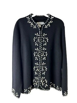 Cárdigan Suéter Abrigo De Colección Años 90 Para Mujer XL Pequeño Lana Peinado Crewel Floral Cremallera Foto 1 de 4