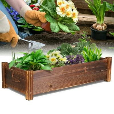 Rustic Wooden Planters Garden Outdoor Flower Plant Grow Trough Container Box - Image 1 of 4