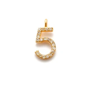 14k gold Diamond 5 Number initial charm Pendant men & Women Pendant - Picture 1 of 6