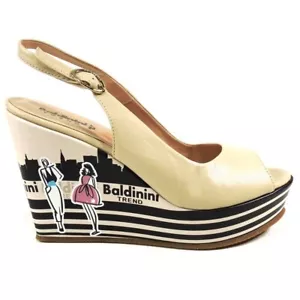 🇮🇹BALDININI🇮🇹 WOMEN BEIGE SOFT LEATHER FASHION PLATFORM SANDALS - Picture 1 of 6