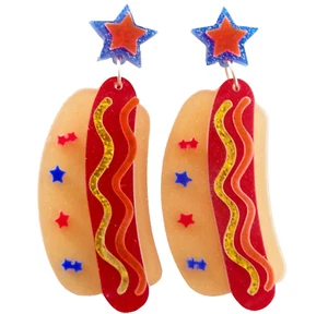 PENDIENTE COLGANTE 3.5" PATRIÓTICO HOT DOGS 4 DE JULIO ACRÍLICO BRILLO CAPAS - Imagen 1 de 20