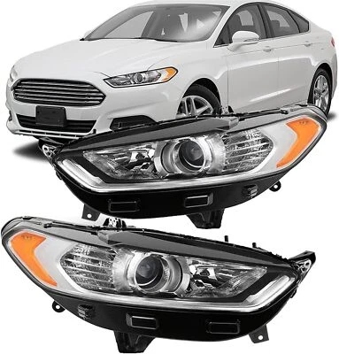 Conjunto de faros para Ford Fusion S SE 2013-2016 titanio cromo con ámbar 13-16 Foto 1 de 4