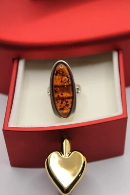 ANELLO ARGENTO AMBRA NATURALE OVALE  SPOLA MM 31X11  MIS 16 EXPLOIT - Immagine 1 di 3