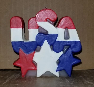 July 4th Patriotic USA & Stars Candle ~3"x3" New - Image 1 of 2