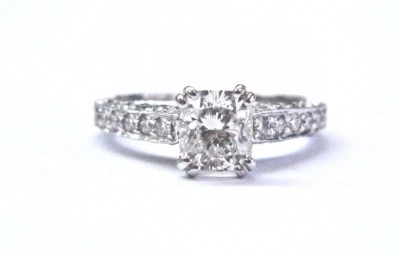 Palladium Scott Kay Cushion & Round Cut NATURAL Diamond Engagement Ring GIA - Image 1 of 4