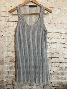 Pretty Angel Top Womens Large Silk Organza Silver Lagenlook Semi Sheer Boho Tank - Picture 1 of 12