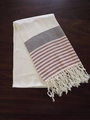 Turkish Cotton & Bamboo Bath Beach Towel Peshtemal Dark Blue Red Marina Series  - Image 1 of 4