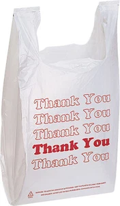 Case of 100 Plastic Bags Thank You T-Shirt Supermarket 11 ½ x 6 x 21" Shopping - Picture 1 of 23