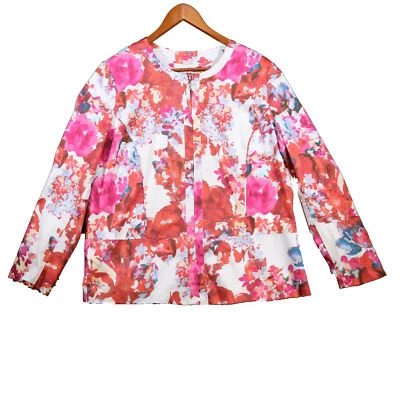 Chaqueta Blazer Norm Thompson Para Mujer Blanca Floral Cremallera Completa - Talla Grande Foto 1 de 4