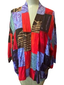 Bamboo Womens Batik Jacket Topper Cardigan O/S Pockets Designed in USA VTG - Picture 1 of 11